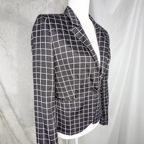 ☀️Forever 21 plaid blazer jacket Small black White checks geometric - Picture 3 of 16